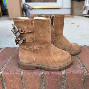 Ugg Tillee Bailey Bow Brown Suede Leather Riding Boots Size 9C kids toddler
